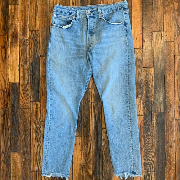 Levi's 501 Skinny Jeans Button Fly Raw Hem Medium Wash - Picture 3 of 4